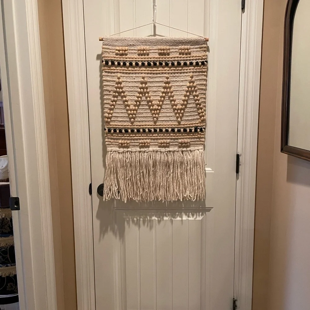 Handwoven Bohemian Cream and Tan Wall Tapestry